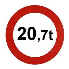 Illustration des Straßenverkehrszeichens "Maximal zulässiges Gesamtgewicht 20,7t"	