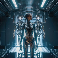 Fototapeta na wymiar Futuristic Femme Fatale Robotic Warrior