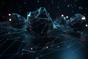Dark low poly abstract background with polygonal structure and futuristic connections. Generative AI