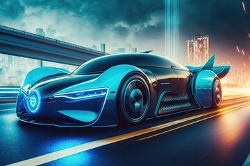 Obraz na płótnie Canvas Futuristic car. Smart digital city concept. Business technology. Generative AI