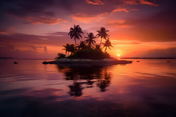 Fototapeta na wymiar sunset at a deserted small island