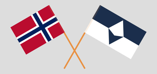 Crossed flags of Norway and Antarctica. Official colors. Correct proportion