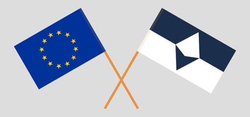 Crossed flags of the European Union and Antarctica. Official colors. Correct proportion