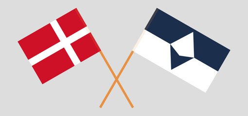 Fototapeta na wymiar Crossed flags of Denmark and Antarctica. Official colors. Correct proportion