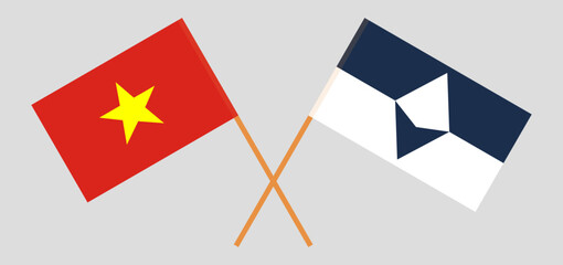 Crossed flags of Vietnam and Antarctica. Official colors. Correct proportion