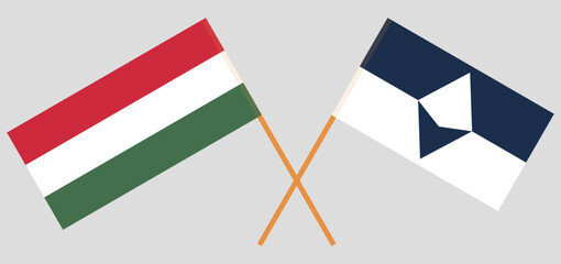 Fototapeta na wymiar Crossed flags of Hungary and Antarctica. Official colors. Correct proportion