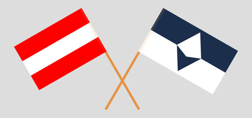 Fototapeta na wymiar Crossed flags of Austria and Antarctica. Official colors. Correct proportion