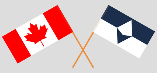 Crossed flags of Canada and Antarctica. Official colors. Correct proportion