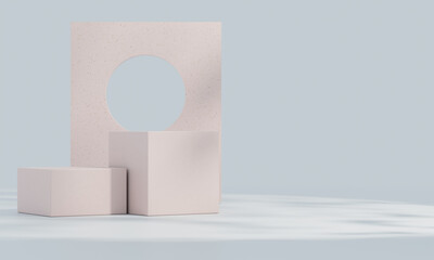Brown and white pastel backdrop wall 3d render image mockup background of terrazzo podium in the circle.