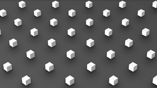 Abstract 3d rendering of cube shapes with random rotating effect in isometric view. Computer generated loop animation. 4K seamless motion design