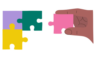 Hand holding puzzle to connect, Symbol of teamwork, Problem-solving, Cooperation, Partnership, Strategy jigsaw business concept.