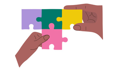Hands holding puzzle to connect, Symbol of teamwork, Problem-solving, Cooperation, Partnership, Strategy jigsaw business concept.