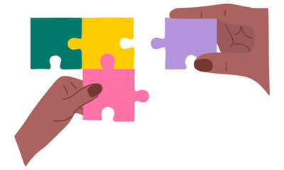 Hands holding puzzle to connect, Symbol of teamwork, Problem-solving, Cooperation, Partnership, Strategy jigsaw business concept.