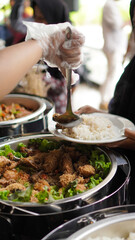 indonesian food served on the table or catering or prasmanan style in wedding party
