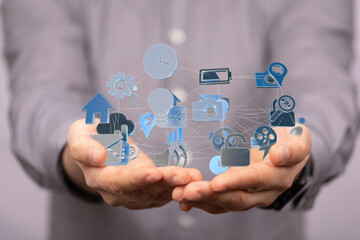 Businessman without head holding something without theme