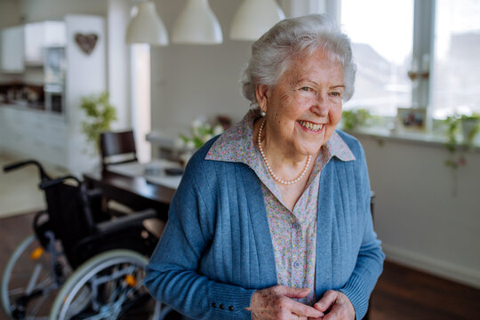 Portrait of smiling senior woman in her home.