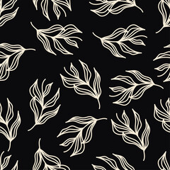 seamless pattern foliage on dark botanical background. Modern design for gift paper, fabric, wallpaper and others