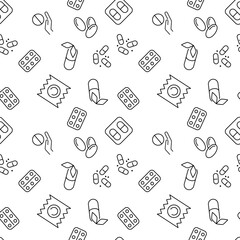 Various Contraceptives and Condom Seamless Pattern for Printing and Wrapping