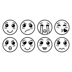Cute Icons Set. Cartoon vector icons. Emotion Face