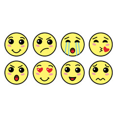 Cute Yellow Icons Set. Cartoon vector icons. Emotion Face