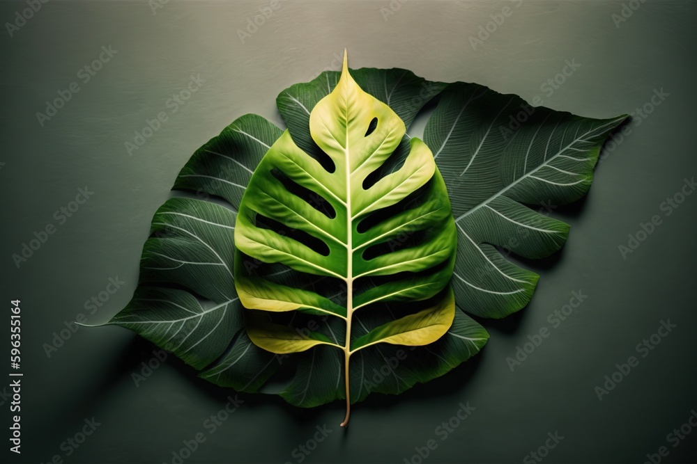 Wall mural Beautiful plant leaf seen from above, with copy space Generative AI - Wall murals