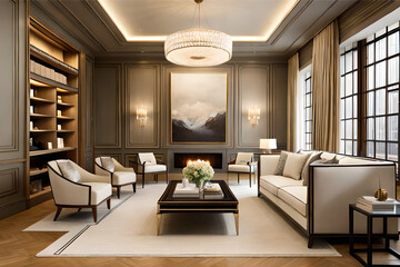 Fototapeta premium The interior design of a living room with a romantic vibe, featuring soft lighting, luxurious textiles, and plenty of candles | Generative AI