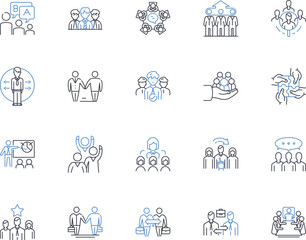 Organizational council line icons collection. Governance, Partnership, Collaboration, Representation, Authority, Structure, Planning vector and linear illustration. Generative AI - obrazy, fototapety, plakaty