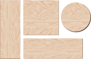 看板や表示板に活用できる様々な品種・色による木製平板イラスト素材