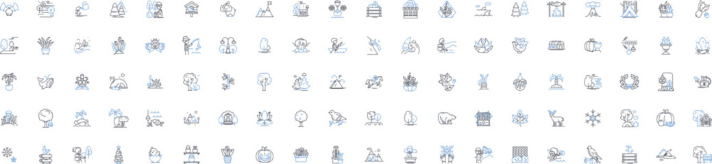 Fototapeta premium Natural world line icons collection. Wilderness, Habitat, Biodiversity, Ecosystem, Flora, Fauna, Nature vector and linear illustration. Biome,Conservation,Sustainability outline signs Generative AI