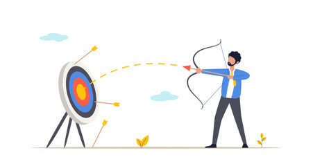 Efficiency or perfection concept. Success in reaching the goal or objective, victory or winner, accuracy and achievement in hitting the bull eye. Isolated flat vector illustration.