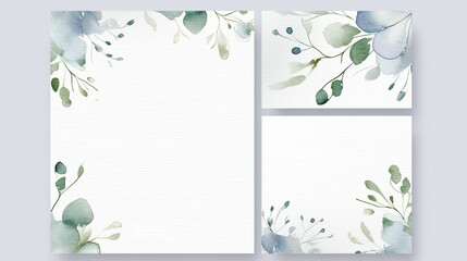 Fototapeta na wymiar Elegant set of wedding invitation card template with floral and leaves decoration. Watercolor background on white AI generative