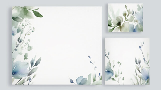 Wedding Floral Invitation Card Save The Date Design With Flowers And Green Leaf. Watercolor Background On White  AI Generative