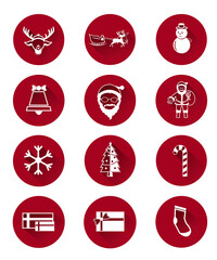 Red icons of Santa claus and Christmas Day