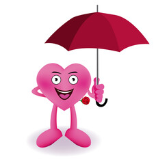 Cartoon Smiling heart with red umbrella