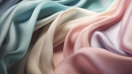 Pastel silk fabrics close-up texture, background. Luxury background design. AI generated. - obrazy, fototapety, plakaty