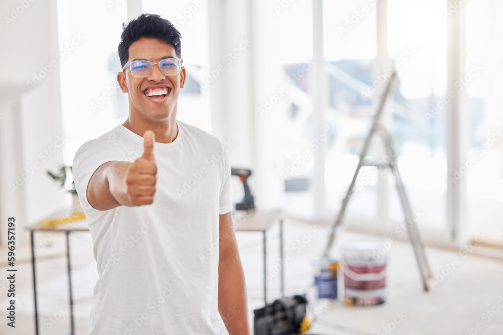 Poster this place is coming along nicely. shot of a man showing thumbs up while standing in a room under re