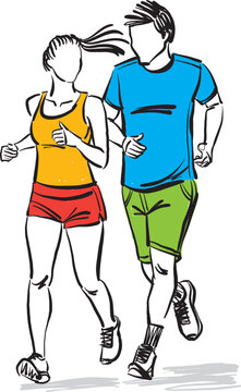 couple of joggers man and woman fitness concept lifestyle runners sport vector illustration