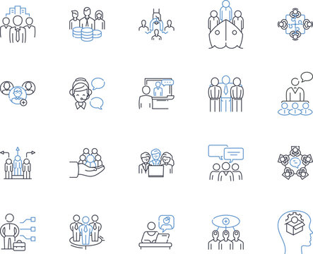 Group endeavour line icons collection. ollaboration, Cooperation, Synergy, Teamwork, Unity, Cohesion, Synchronicity vector and linear illustration. Involvement, Engagement, Partnership Generative AI