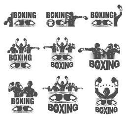Naklejka premium Illustration of black and white fighter concept for boxing logo set