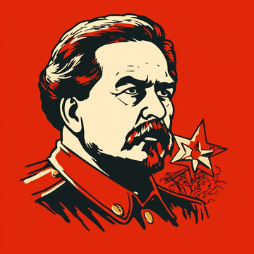 Portrait of military communist revolutionary. Socialist revolution..