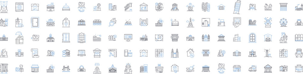 Lodging facilities line icons collection. Hotel, Motel, Hostel, Inn, Lodge, Resort, Bedding vector and linear illustration. Guesthouse,Stay,Accommodation outline signs set Generative AI