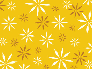 Yellow vector background with white and brown flowers petals decoration pattern isolated on horizontal landscape template