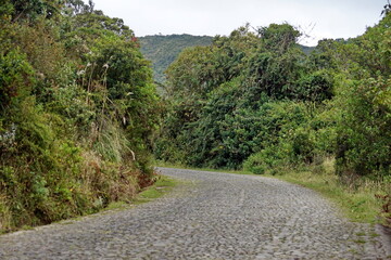Fototapeta na wymiar Cobblestone road to Lago Mojanda, above Otavalo, Ecuador