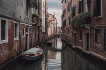 Obraz na płótnie Canvas A watercolor artwork depicting a canal in Venice. Generative AI