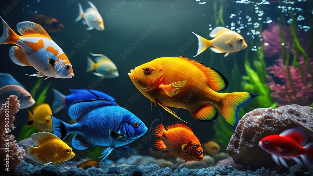 Wall mural Beautiful tropical fish swimming in a freshwater tank Generative AI - Wall murals