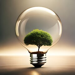 Light bulb with green plant 