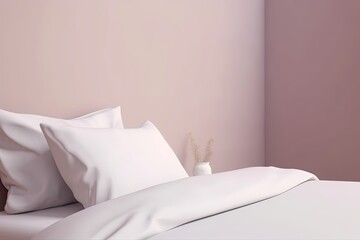 a close up shot of a mockup bed in white with a pastel mauv 