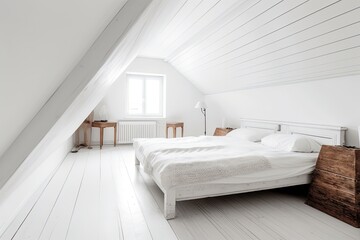 Corner of white attic bedroom