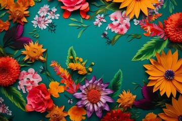 Fototapeta na wymiar Floral pattern on colorful background. Generative AI