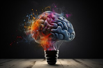Human brain. Brains activity. Impulses of neurons, Thinking, Knowledge and creativity. Neural links network. Psyhology. Generative AI.